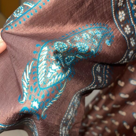 Vintage Womens Maxi Dress Size Large Brown Custom Made Silk Paisley Neck Tie - Picture 7 of 16